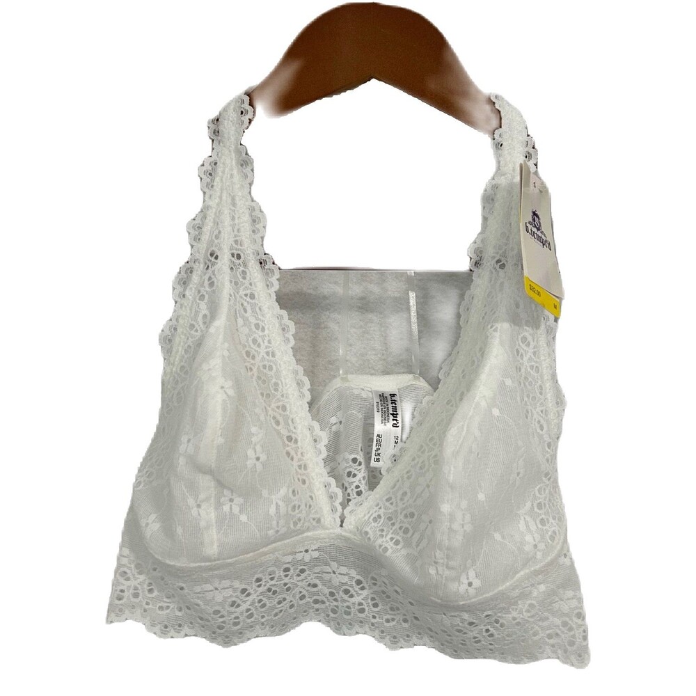 b.tempt'd Bralette Women M White Lace Eyelet Sheer Halter Feminine Intimate NWT